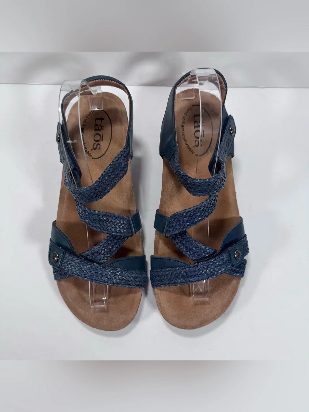 Taos Trulie Navy Blue Woven Leather Strappy Sandals Comfort Shoes Women 9.5W